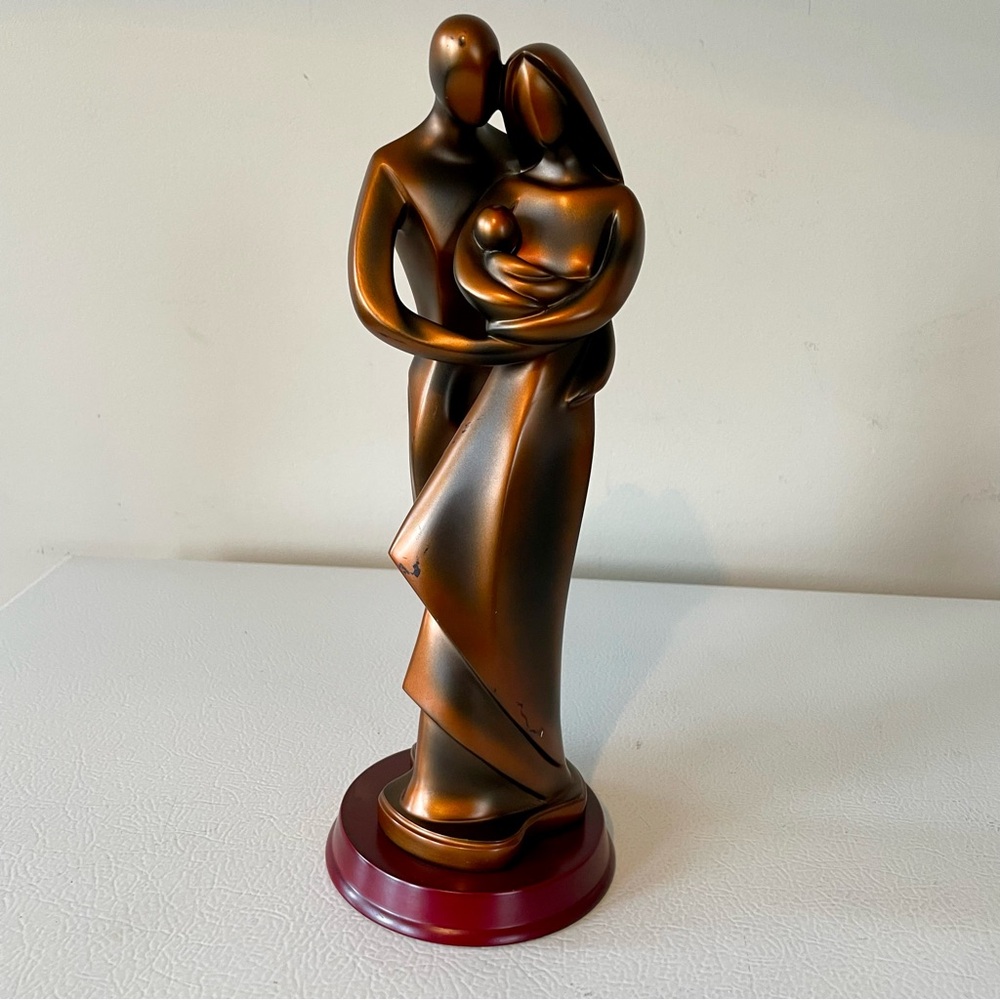 ELBY GIFTS INC 12" Bronze Toned Family Figure Abstract Man Woman  holding Child